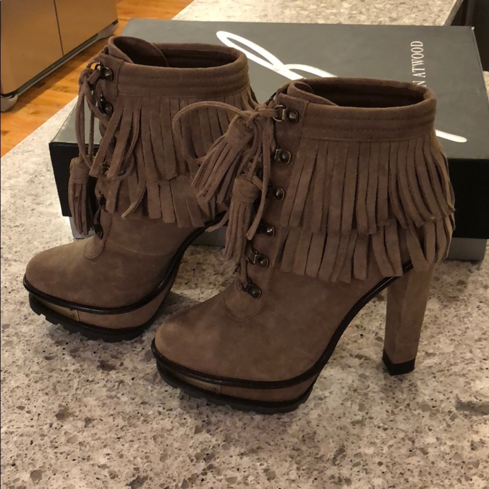 B Brian Atwood Tempesta Suede Platform Booties,7.5